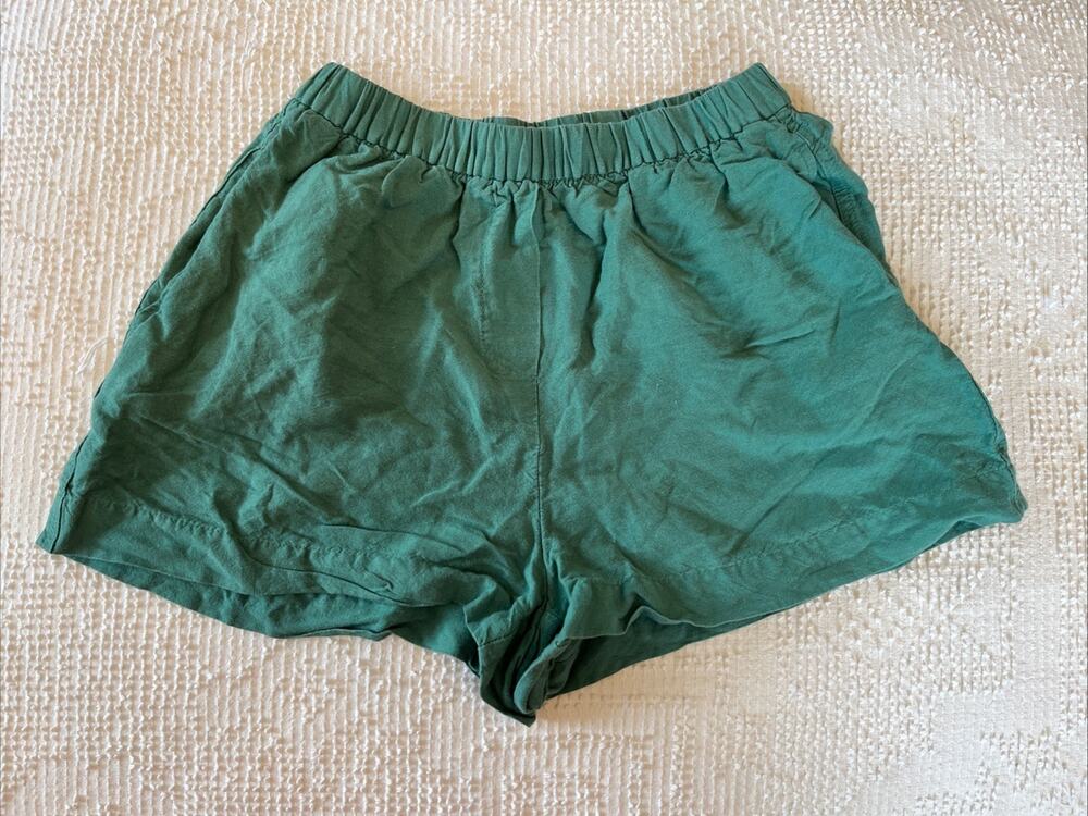 OYSHO Linen Shorts XS Turquoise Beachy Coastal Mini Short Elastic Pull On